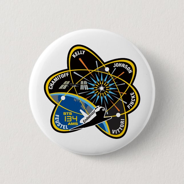 STS 134 Endeavour 6 Cm Round Badge (Front)