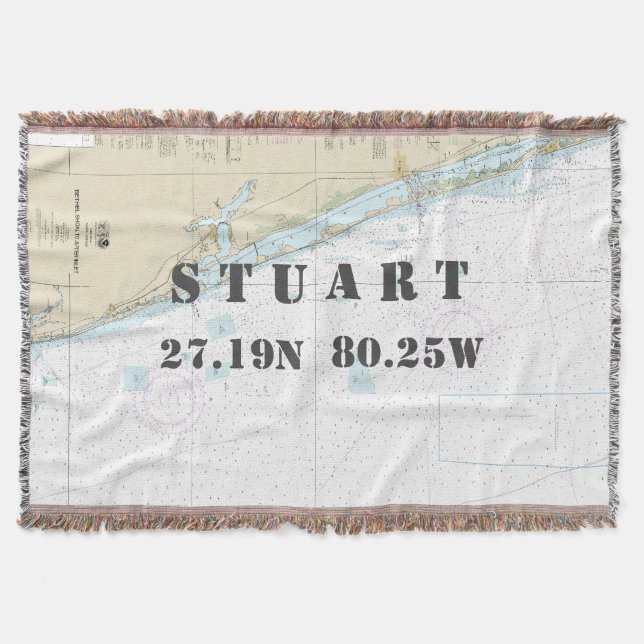 Stuart FL Hometown Latitude Longitude Nautical Throw Blanket (Front)