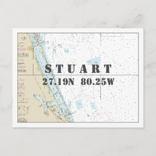 Stuart FL Nautical Chart Latitude Longitude Postcard
