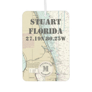 Stuart Martin Florida Nautical Chart Monogram Car Air Freshener