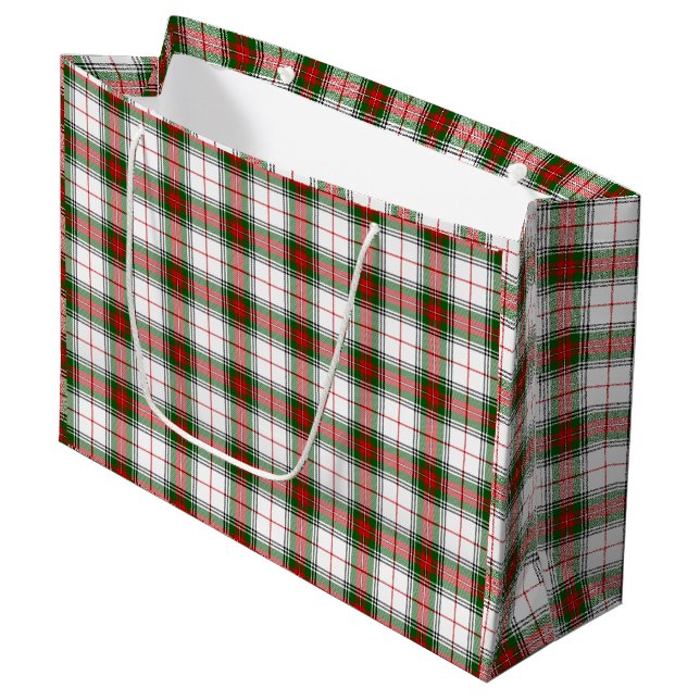 Stuart / Stewart tartan white red green plaid Large Gift Bag (Front Angled)