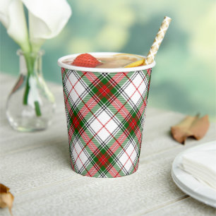 Stuart / Stewart tartan white red green plaid Paper Cups