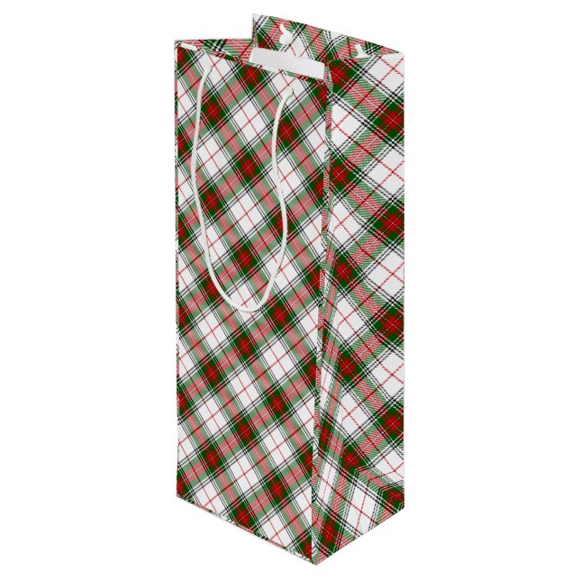 Stuart / Stewart tartan white red green plaid Wine Gift Bag (Back Angled)