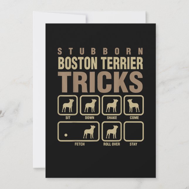 Stubborn Boston Terrier Tricks Dog Lover T-Shirt Announcement (Front)