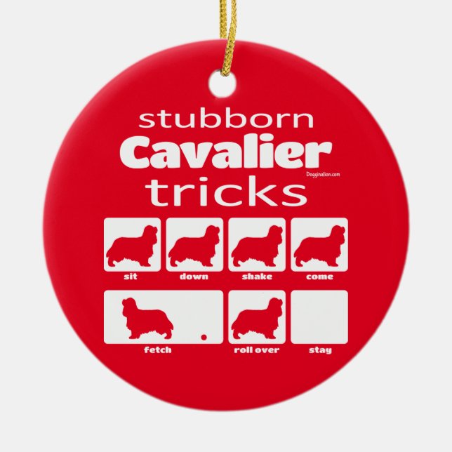 Stubborn Cavalier Tricks Ceramic Tree Decoration (Front)