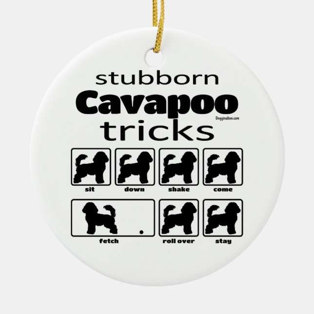 Stubborn Cavapoo Tricks Ceramic Tree Decoration (Front)