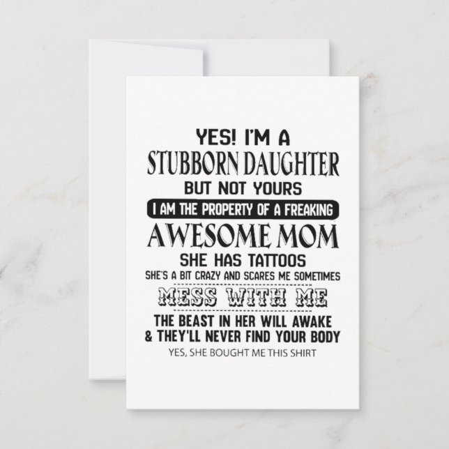 Stubborn Daughter Awesome mum Card (Front)