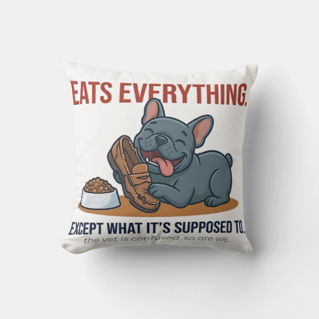 Stubborn Frenchie Chaos Home Decor Illustration Cushion (Front)