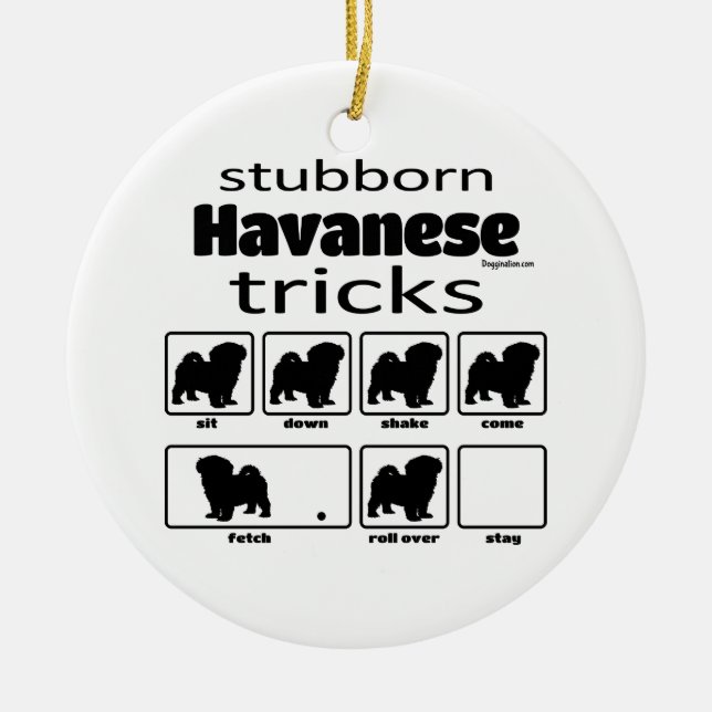 Stubborn Havanese Tricks Ceramic Tree Decoration (Front)