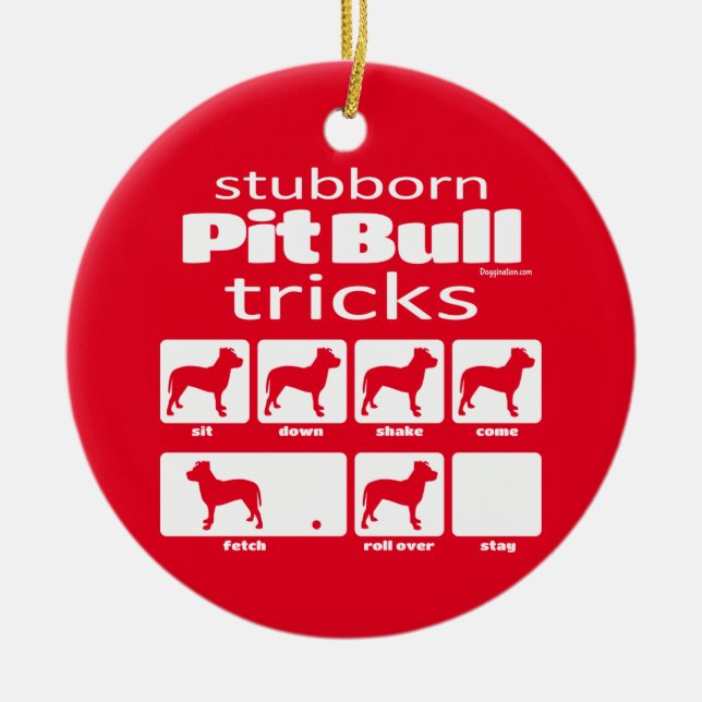 Stubborn Pit Bull Tricks Ceramic Tree Decoration (Front)