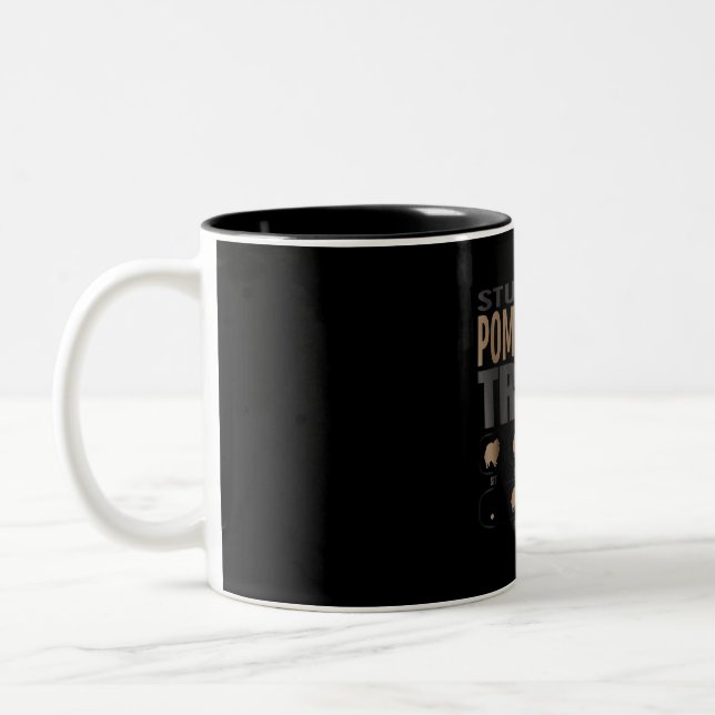 stubborn pomeranian tricks Two-Tone coffee mug (Left)