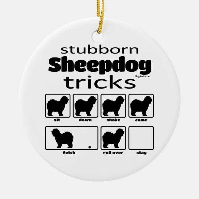 Stubborn Sheepdog Tricks Ceramic Tree Decoration (Front)