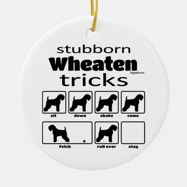 Stubborn Wheaten Tricks Ceramic Tree Decoration (Front)