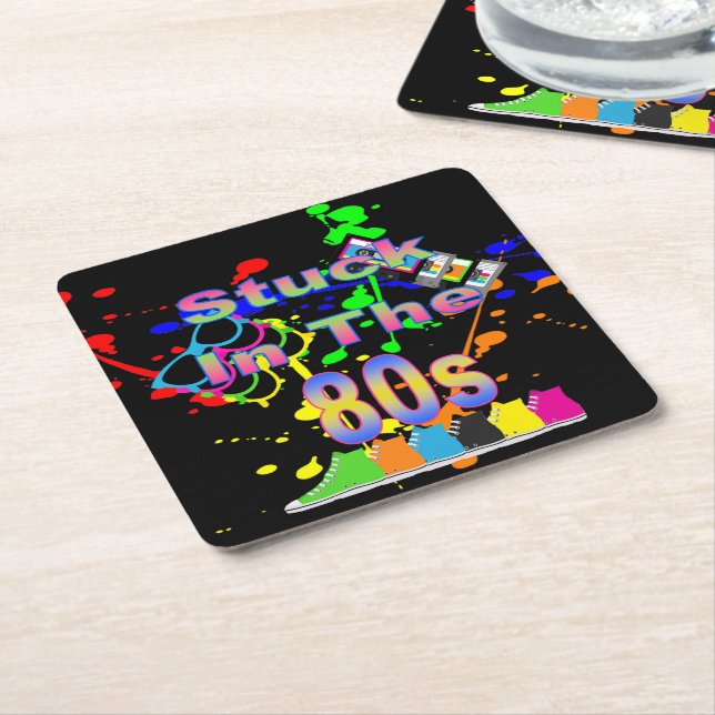Stuck in the 80s square paper coaster (Angled)