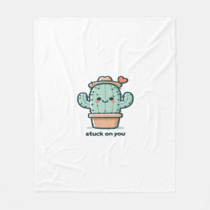 Stuck On You Cactus Cute Plant Design  Fleece Blanket