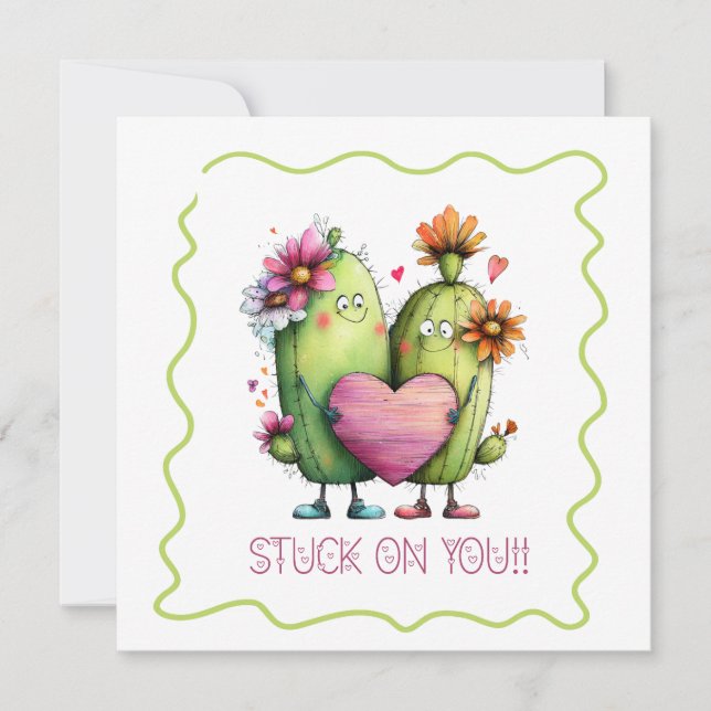 Stuck On You Cactus Love Greeting Card (Front)