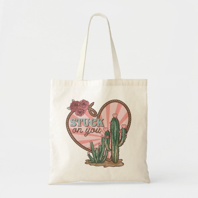 Stuck On You Funny Cactus Tote Bag (Front)