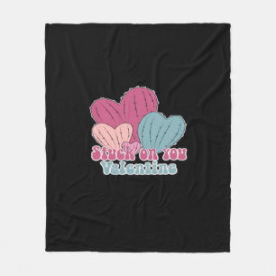 Stuck On You Valentine Funny Cactus Cute Design  Fleece Blanket