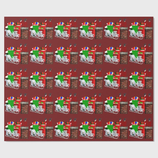 Stuck Santa Red Wrapping Paper (Flat)