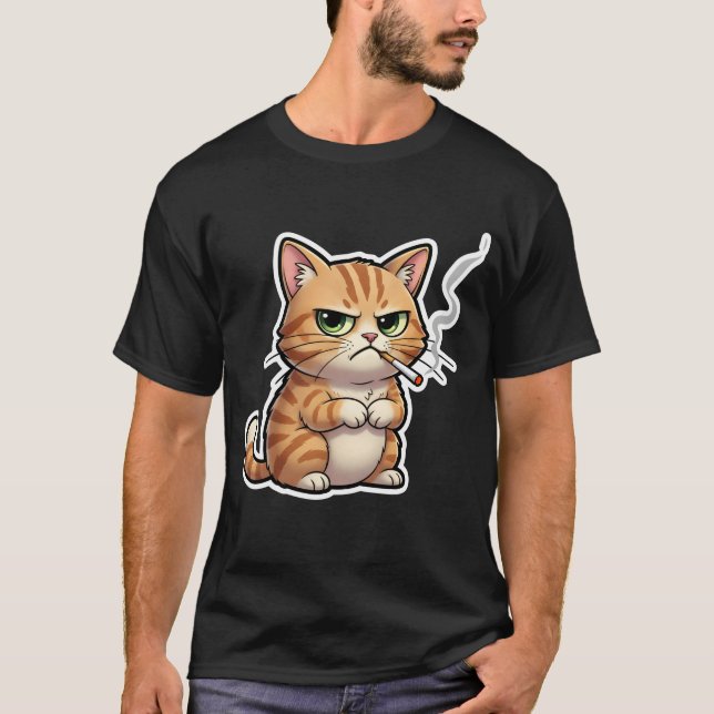 Stud Cool Funny Cat Meme Smoking Cat cigarette T-Shirt (Front)