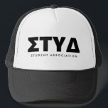 STUD fake Greek fraternity student association Trucker Hat<br><div class="desc">STUD fake Greek fraternity name student association Trucker Hat. Custom fraternity trucker hat with Greek symbols. Create your own personalised caps with custom text. Available in different colours. Fun hats for college students, freshman, sophomore, junior, senior etc. Choose your own alphabet letters: Α α Alpha, Β β Beta, Γ γ...</div>
