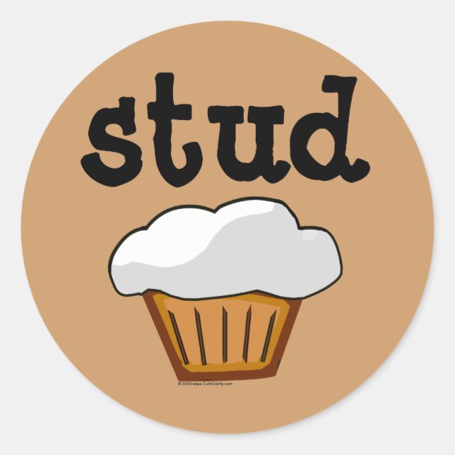 Stud Muffin, Cute Funny Baked Good Classic Round Sticker (Front)