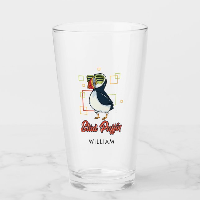 Stud Puffin Sea Bird Personalised Glass (Front)
