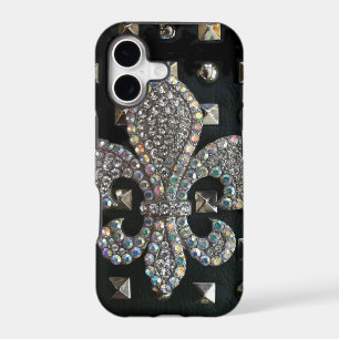 Studded fleur de lis print case