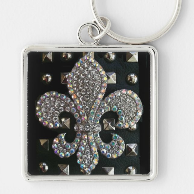Studded fleur de lis print case key ring (Front)