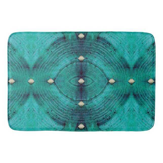 Studded Floor Pattern in Aqua Blues Bath Mat (Front)
