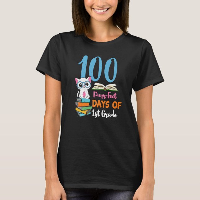 Student 1st Grade 100th Days Cat Kitten 100 Days O T-Shirt (Front)