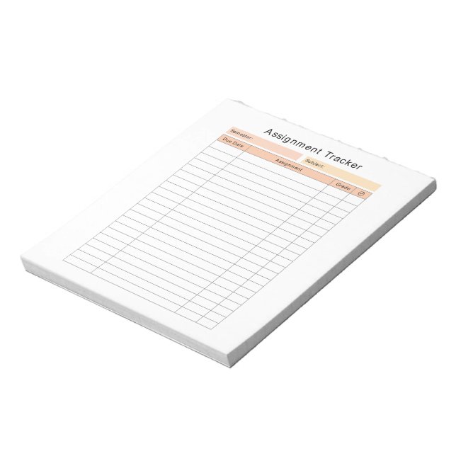 Student Assignment Tracker Notepad (Rotated)