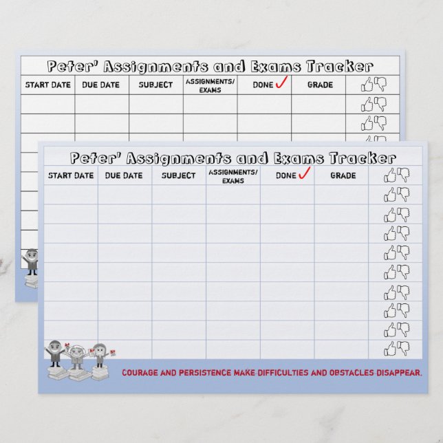Student Assignments & Exams Tracker-Blue Stationery (Front/Back)