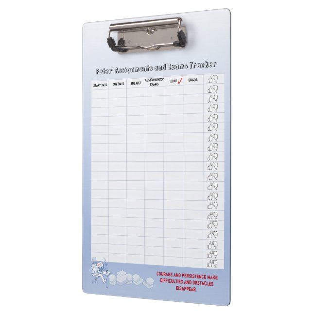 Student Assignments & Exams Tracker Clipboard (Left)