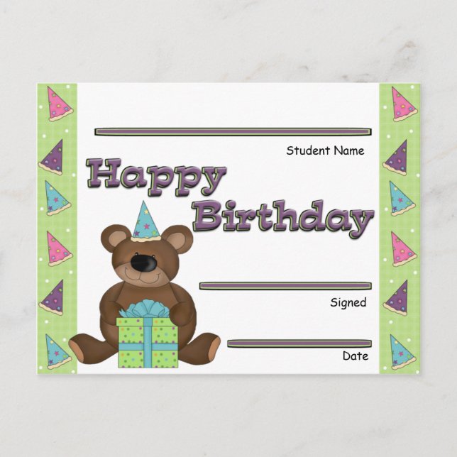 Student Birthday Recognition Award Postcard (Front)