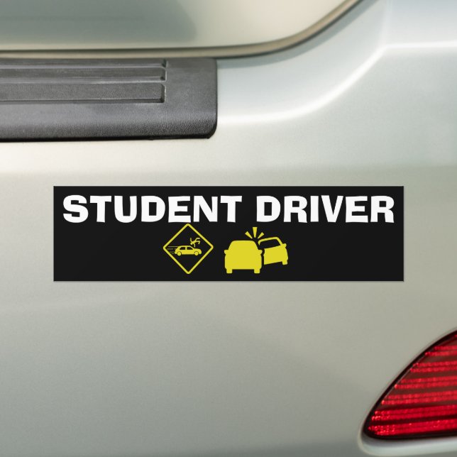STUDENT DRIVER - CRASH YELLOW BUMPER STICKER (On Car)