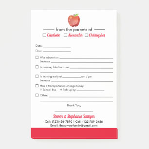 Student Excuse Notes for School Post-it Notepad