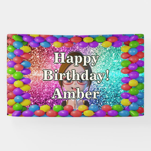 Student Girl Personalised character birthday Banner (Horizontal)