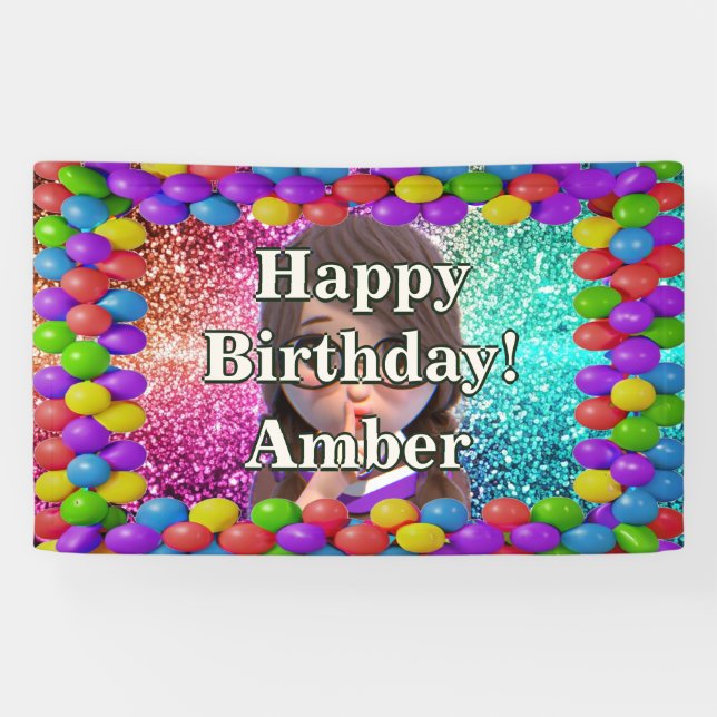 Student Girl Personalised character birthday Banner (Horizontal)