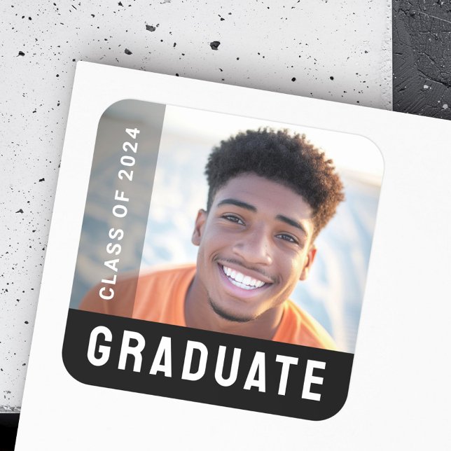 Student graduation modern black photo square sticker (Student graduation modern black photo square sticker)