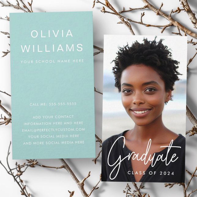 Student graduation networking photo aqua blue business card (Student graduation networking photo aqua blue business card)