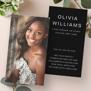 Student graduation networking photo black business card