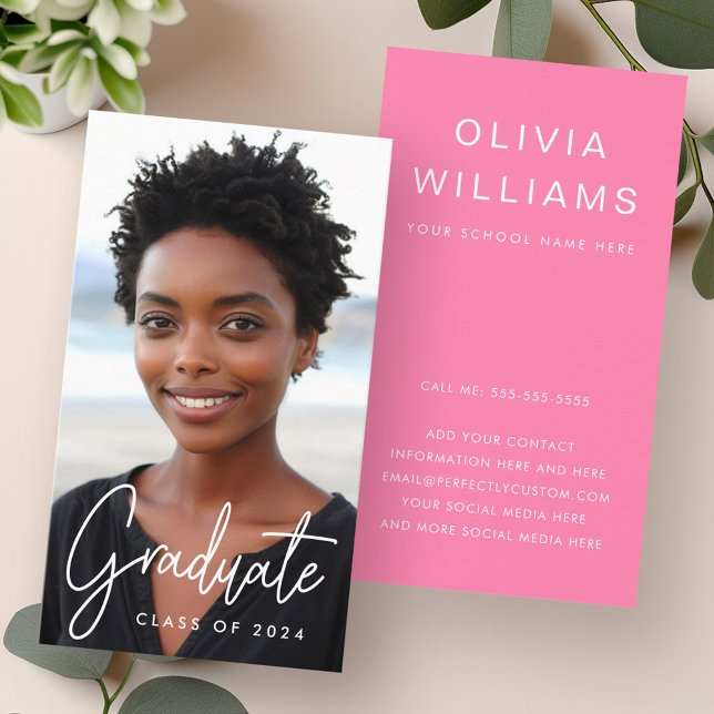 Student graduation networking photo pink business card (Student graduation networking photo pink business card)