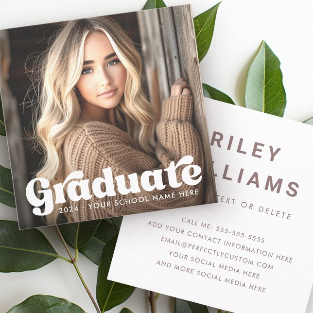 Student graduation networking photo retro font square business card (Student graduation networking photo retro font square business card)