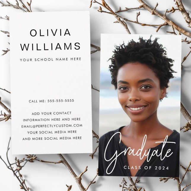 Student graduation networking photo white business card (Student graduation networking photo white business card)