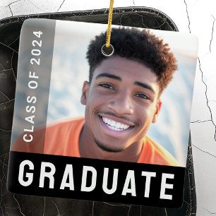 Student graduation photo modern black ceramic ornament