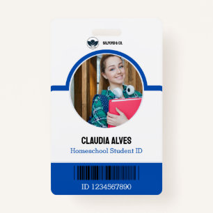 Student ID Card   Blue and White Homeschool ID ID Badge