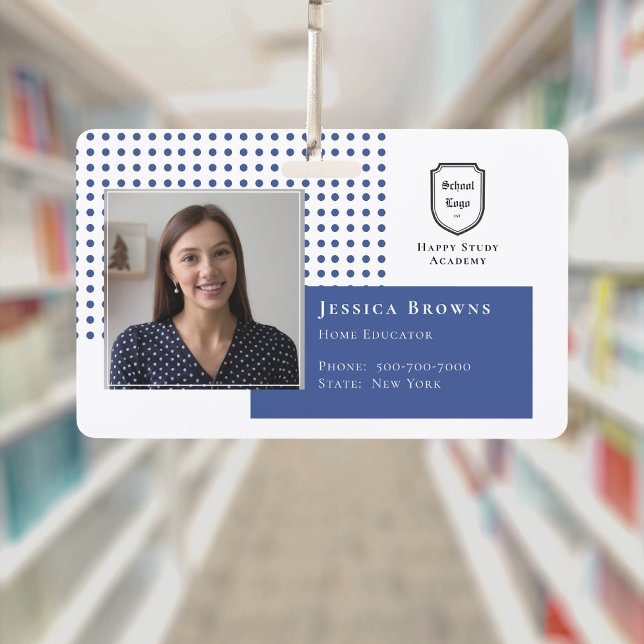 Student ID Deep Blue School Logo Photo  ID Badge (Student ID Deep Blue School Logo Photo Badge)