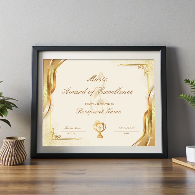 Student Music Award of Excellence Certificate (Student Music Award of Excellence Certificate)