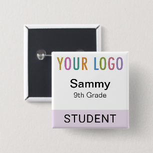 Student Name Badge Button School Logo Lilac Purple